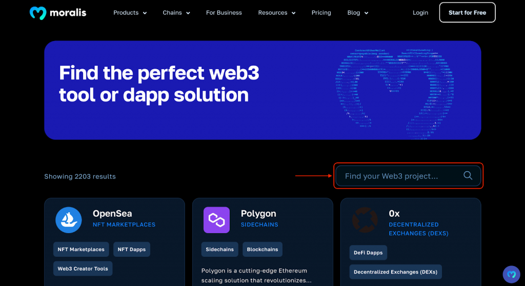 Search field in the Moralis dapp store called Web3 Wiki