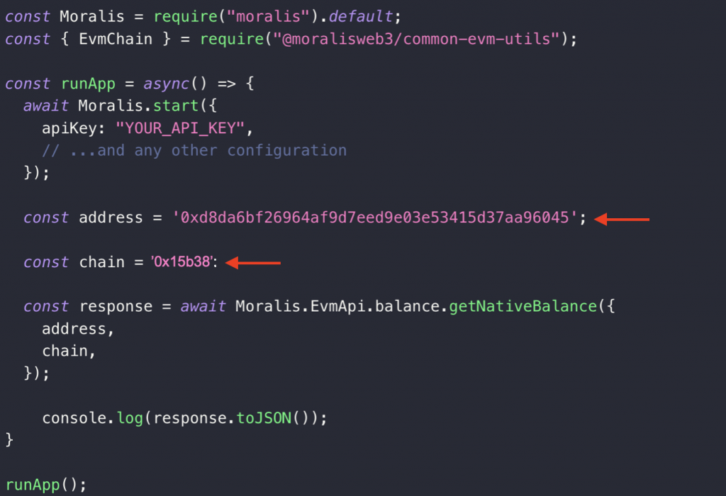 Showing how to change the address and chain parameters to query Chiliz Chain