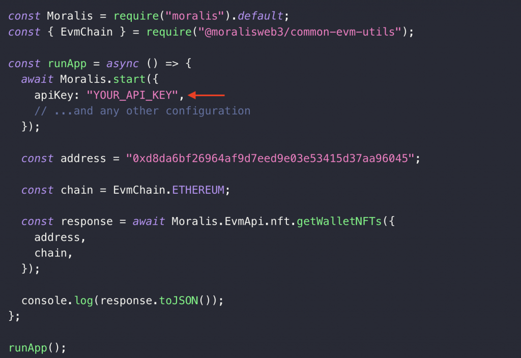 Solana and EVM API code example on how to get NFT balance of an address