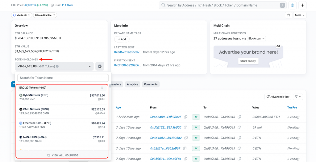 data associated with a wallet address, including transfers, balances, etc., on Etherscan using Block Explorer API