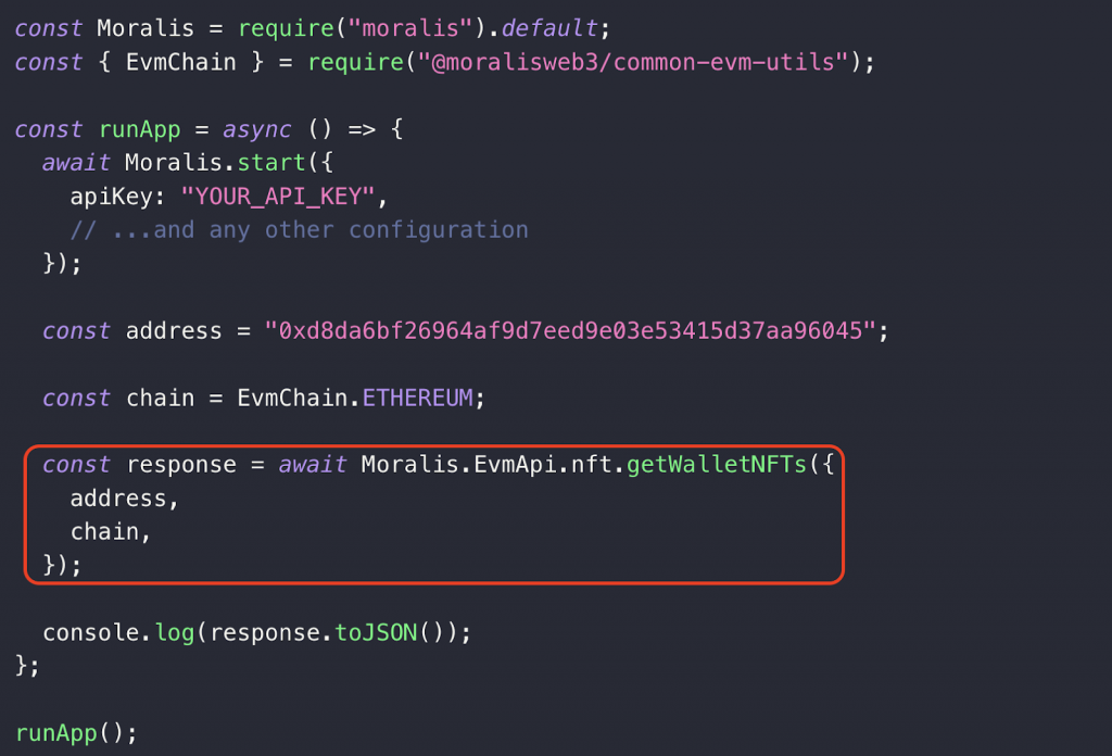 getwalletNFTs example when building on Solana and EVM chains