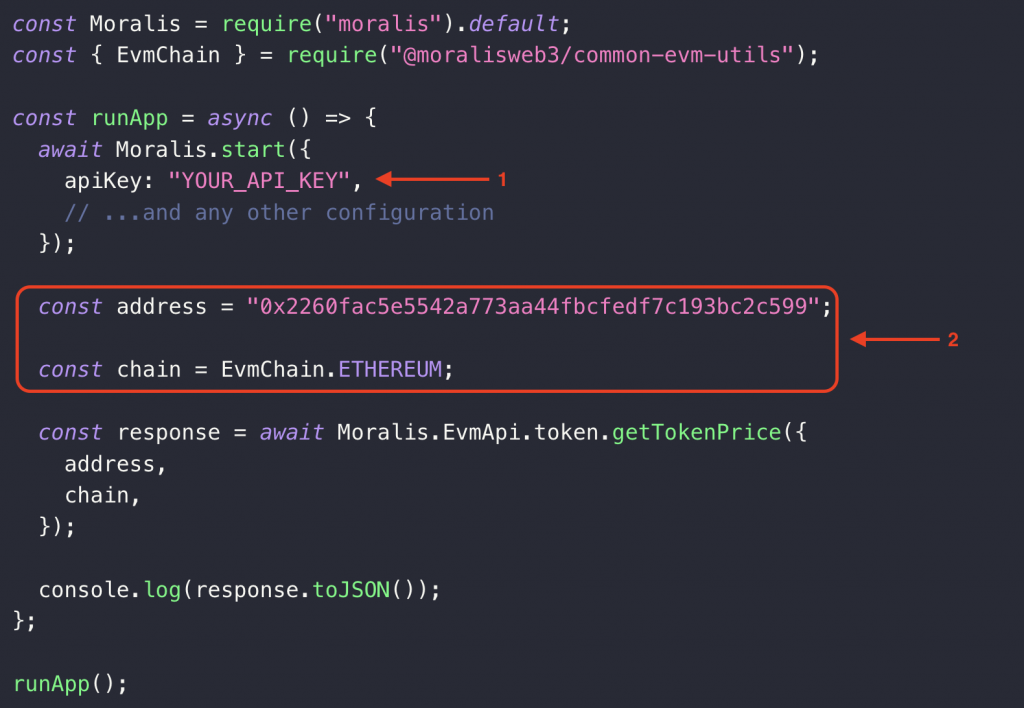 Crypto Exchange Development Platform Source Code - Showing parameters where to paste API key and change the address and chain parameters