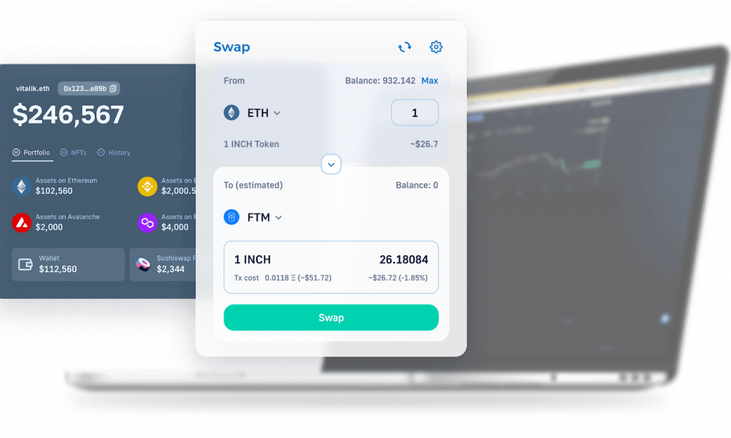 Graphical art illustration - Showing a crypto exchange platform and its components on a computer