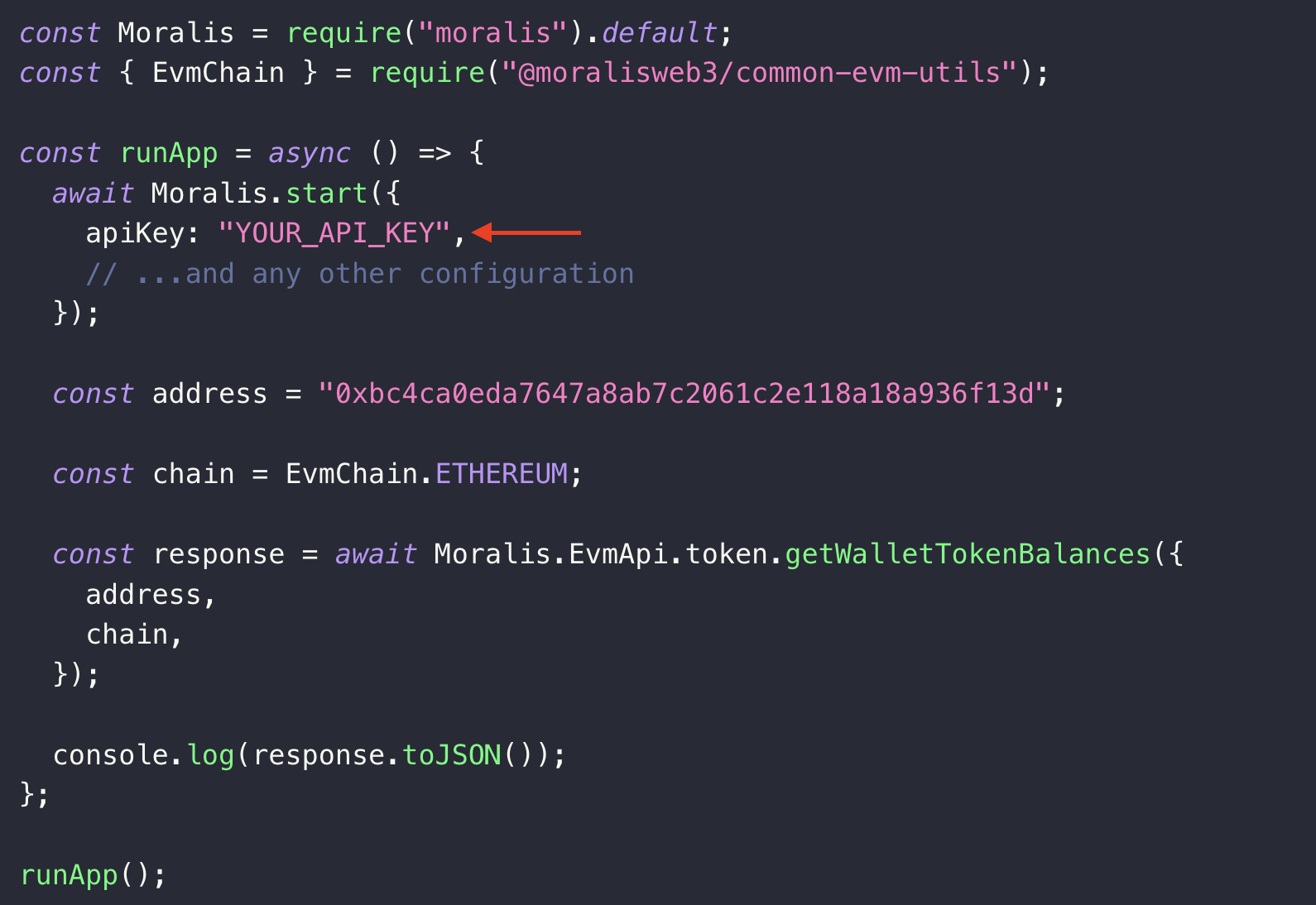 Code structure - showing how to paste the API key