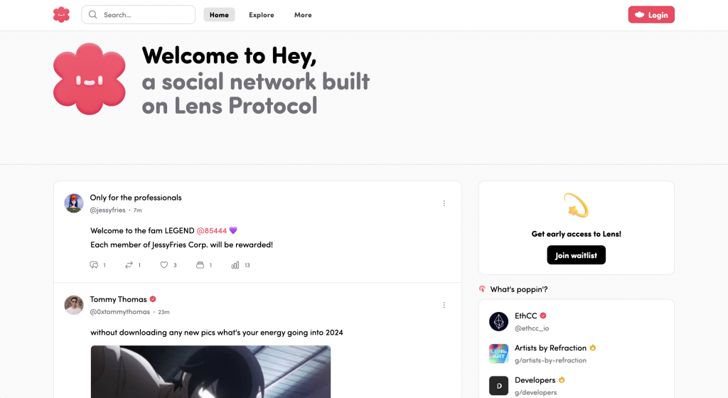 Hey decentralized social media landing page