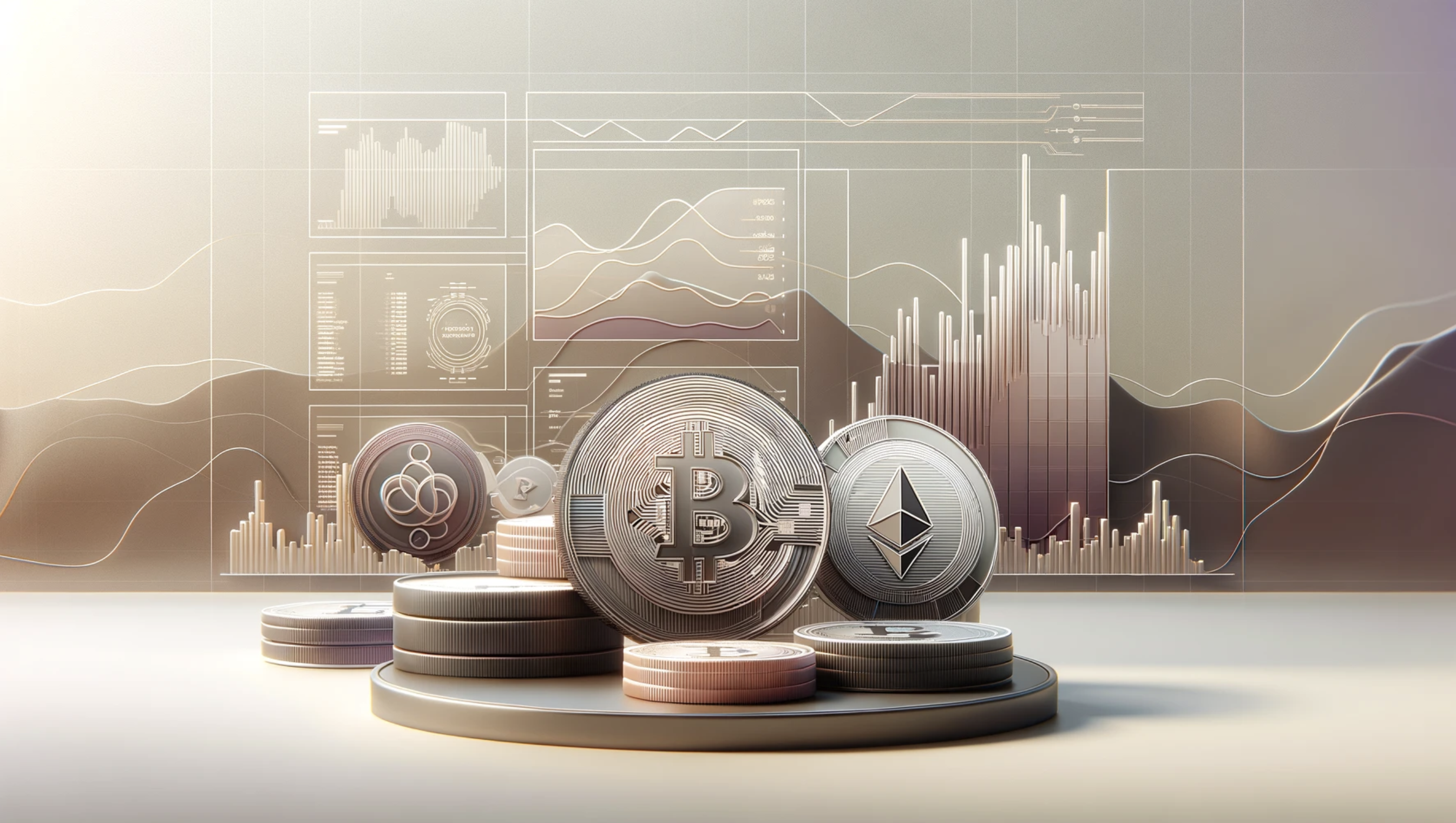 Illustrative image showing components of crypto price trackers, including data, charts, assets, etc.