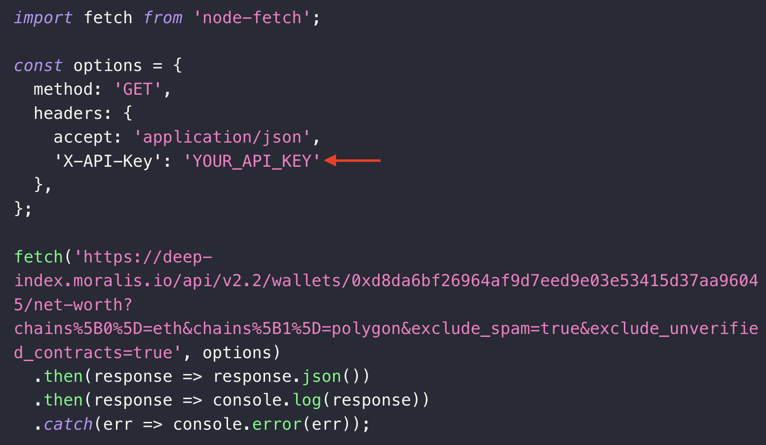 Step 2 continued: replace the parameter with your coped API key