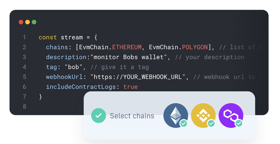 Showing code structure of how to set up Streams destination