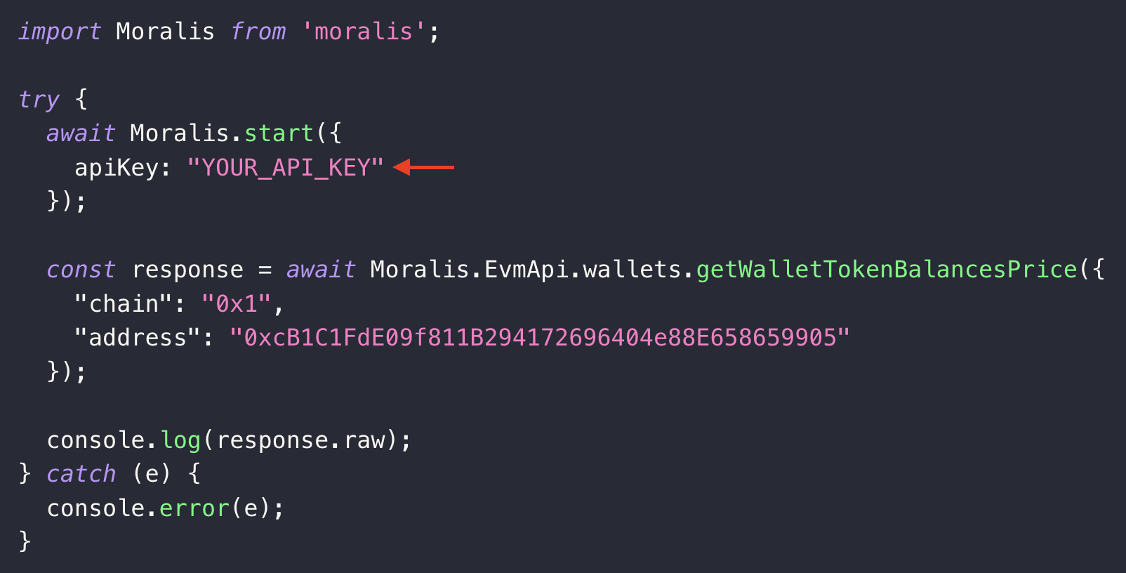 Showing code and where to paste the API key fetched in Step 1