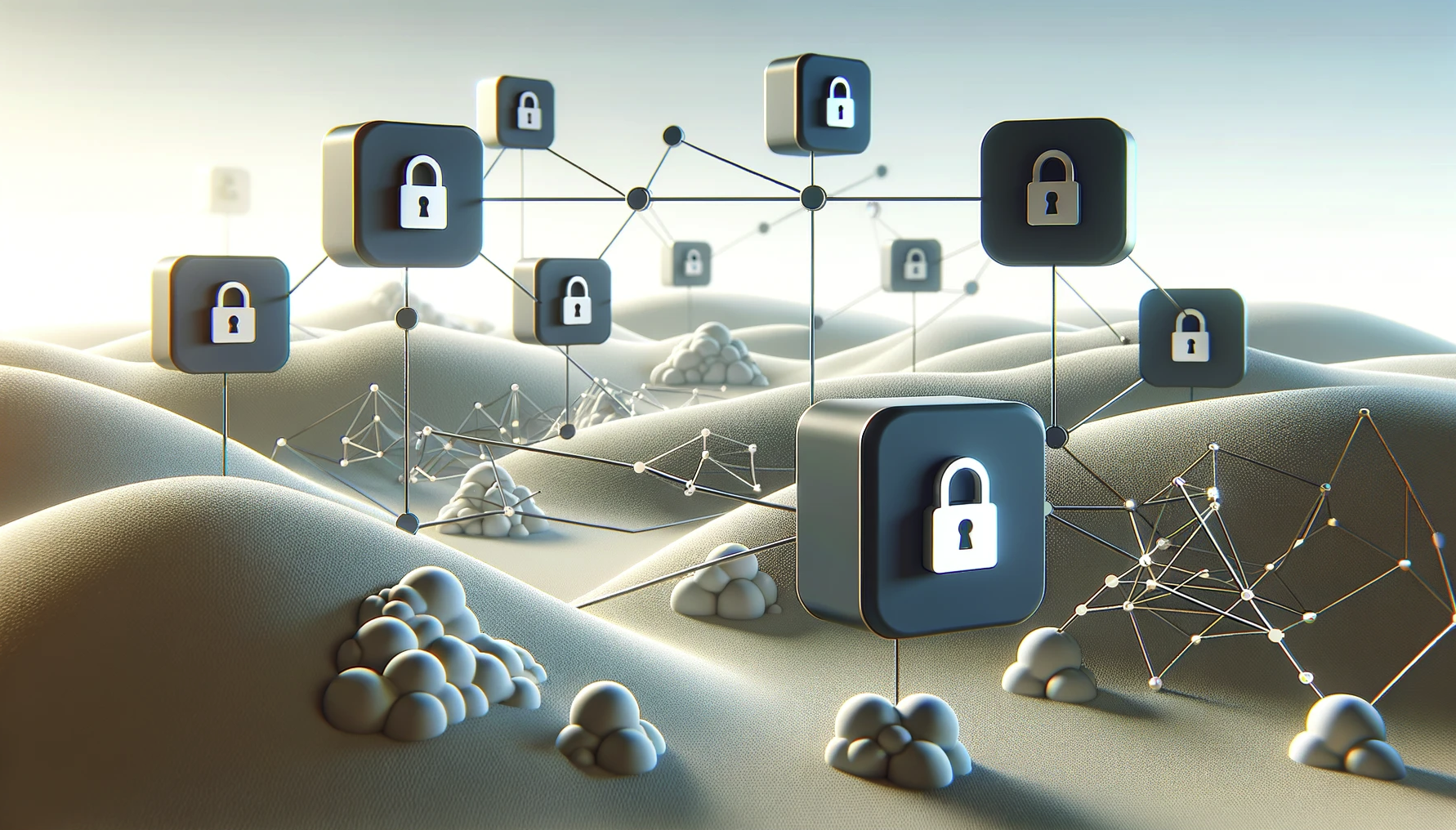 Illustrative art image showing the different components of SOC 2 Type 2 with lines connecting all of the components, essentially creating the SOC 2 Type 2 Web3 Certification