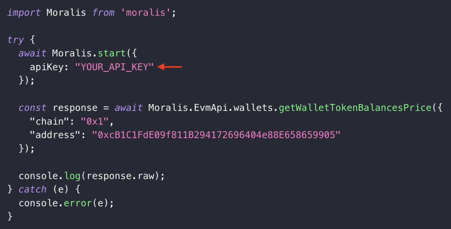 Step 2 substep - replace YOUR_API_KEY with your Moralis API key