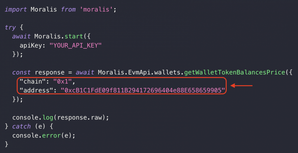 Step 2 substep - configure the chain and address parameters to fit your request: