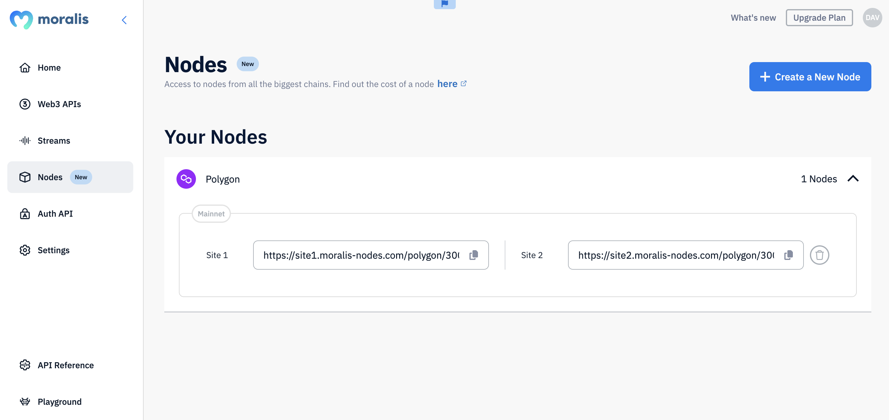 Showing Site 1 and Site 2 Polygon Node URLs