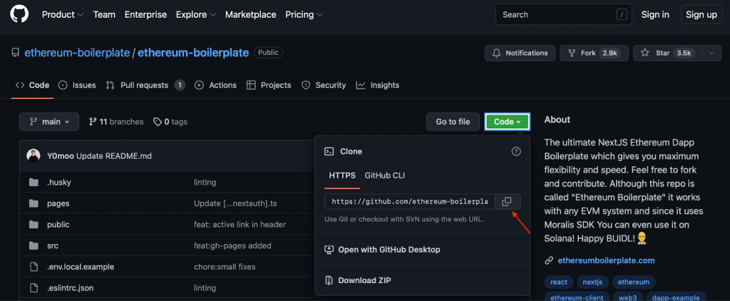 Image on how to copy Avalanche boilerplate code.