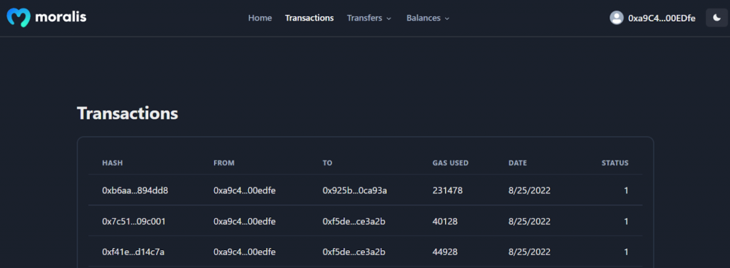 Avalanche boilerplate transaction tab.