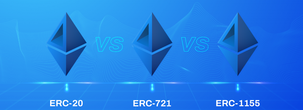 ERC20, ERC721, and ERC1155 Standards.