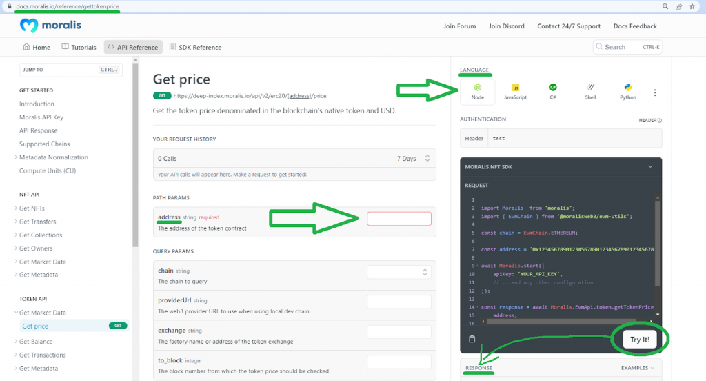 ERC20 Token API price endpoint.