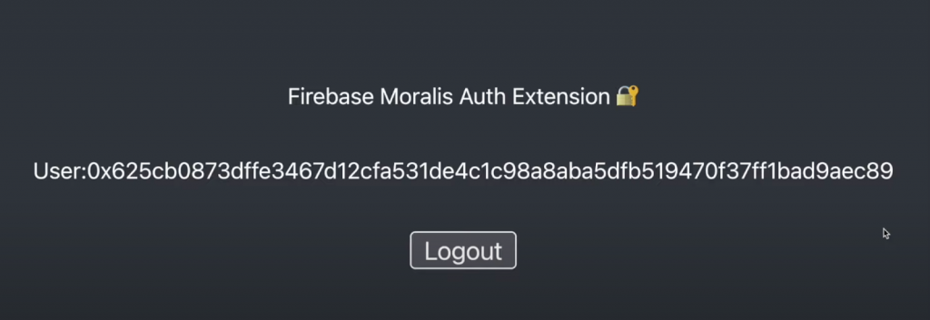 Firebase login with MetaMask example dapp displaying use ID.