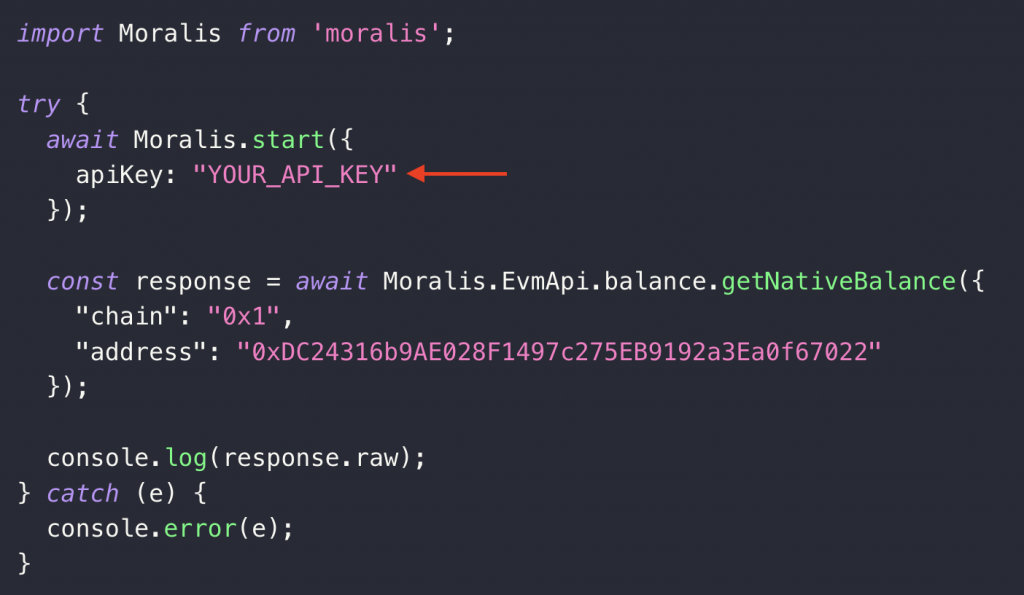 Showing where to paste the Moonbeam api key in the source code