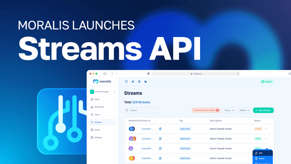 Moralis Streams API announcement.  