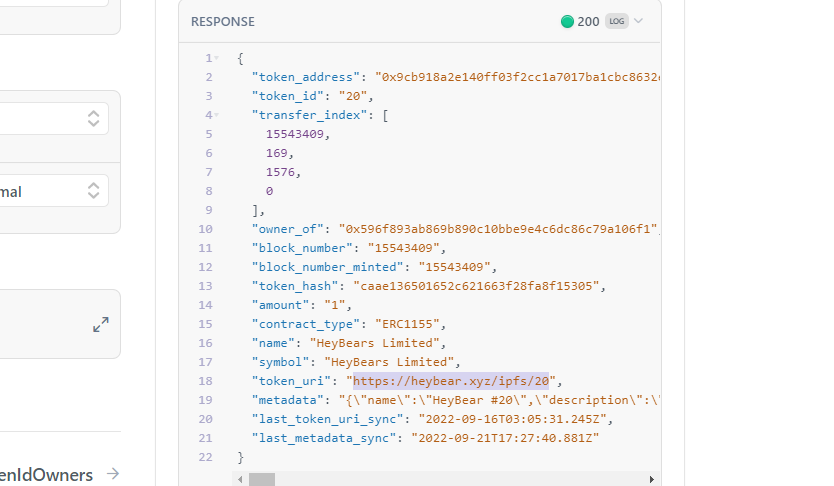 Token URI from multichain NFT API.