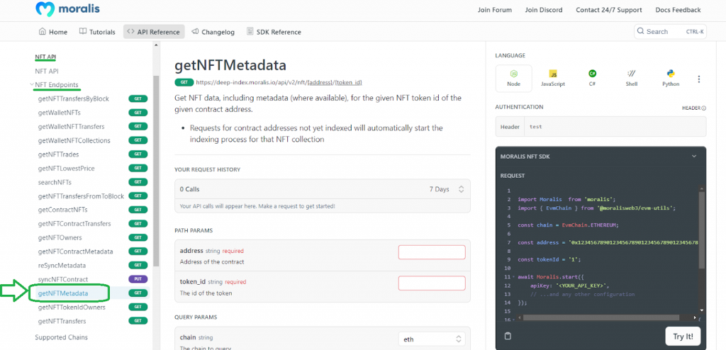 getNFTMetadata endpoint with code examples.