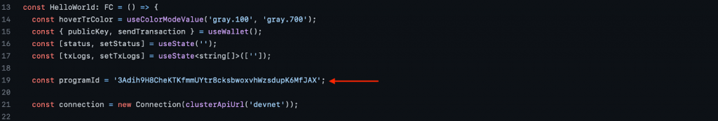 Arrow pointing at the "programId" variable in code.