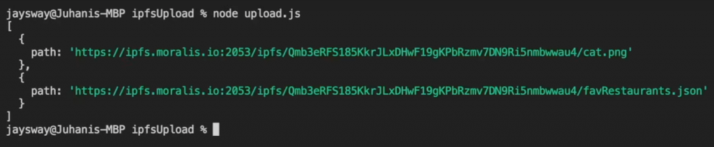 Terminal response with tow IPFS paths. 