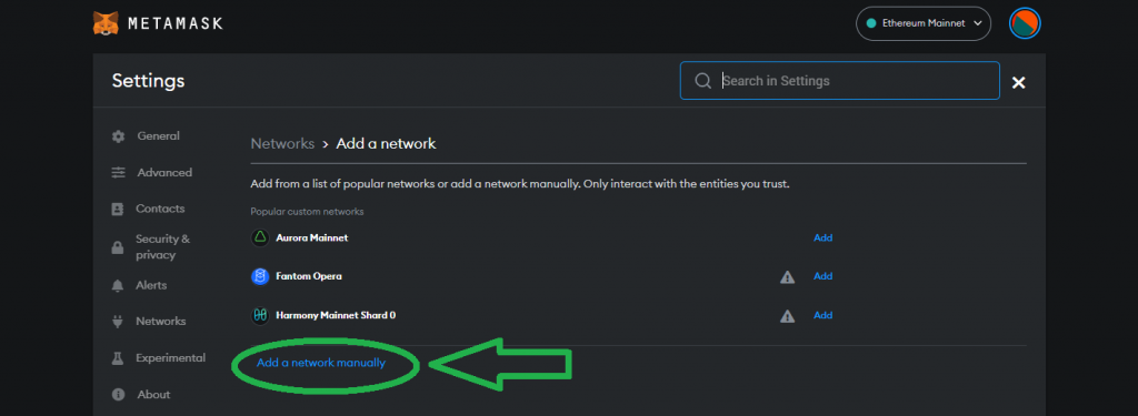 Add BNB network manually.