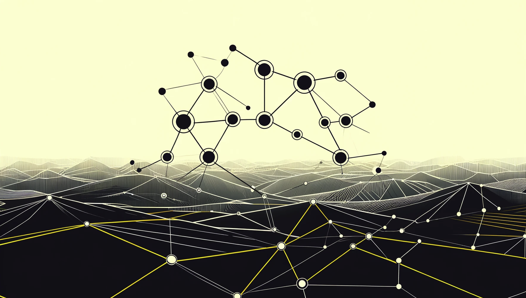 Yellow and black landscape with a cluster of Blast RPC nodes. 