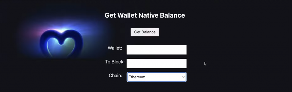 Get ERC20 token balance example dapp landing page.