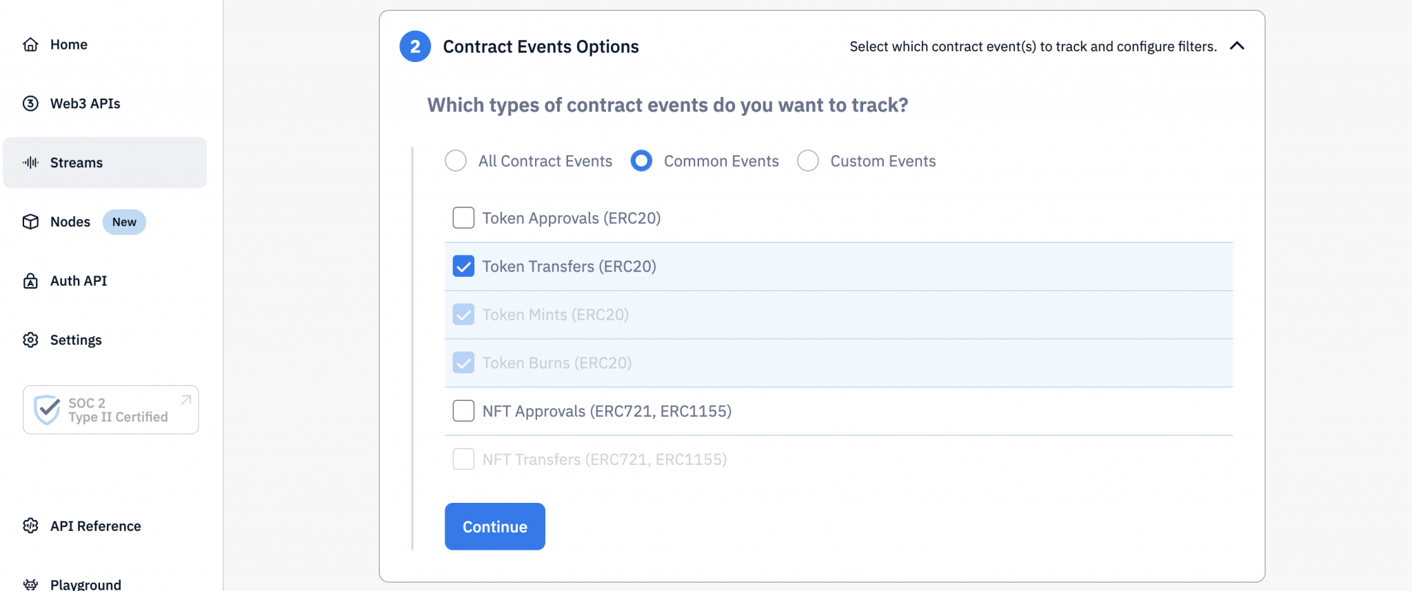 "Token Transfers" option checked.