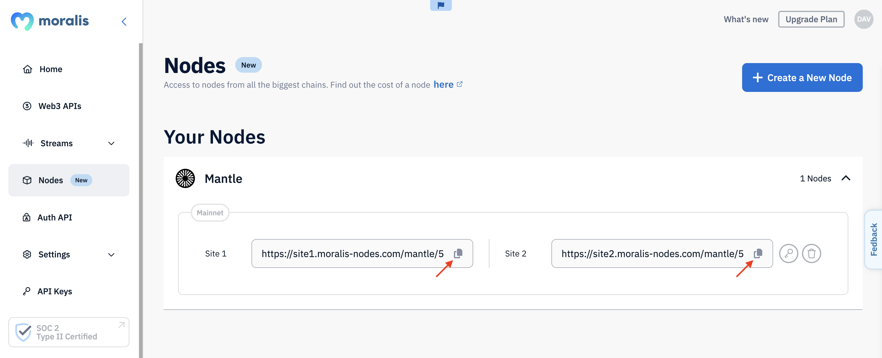 Red arrows pointing at URLs for Mantle RPC nodes.