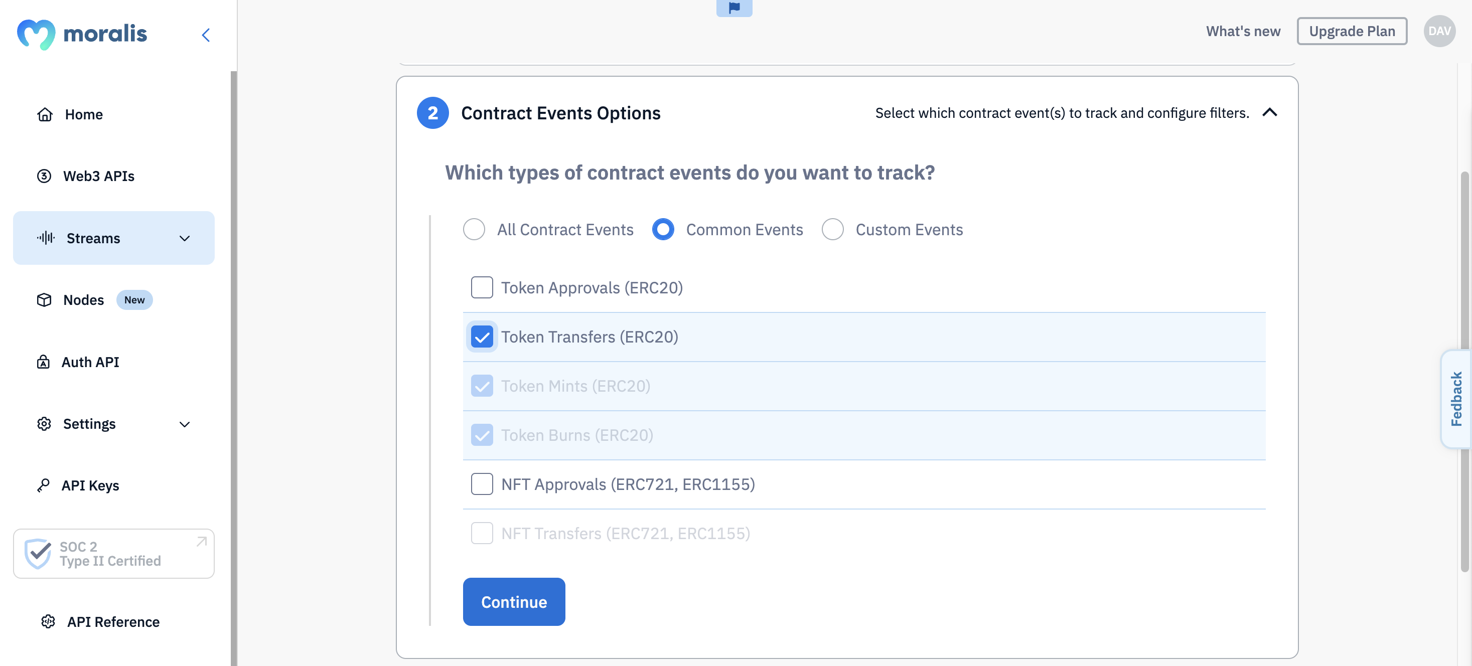 "Token Transfers" box checked.