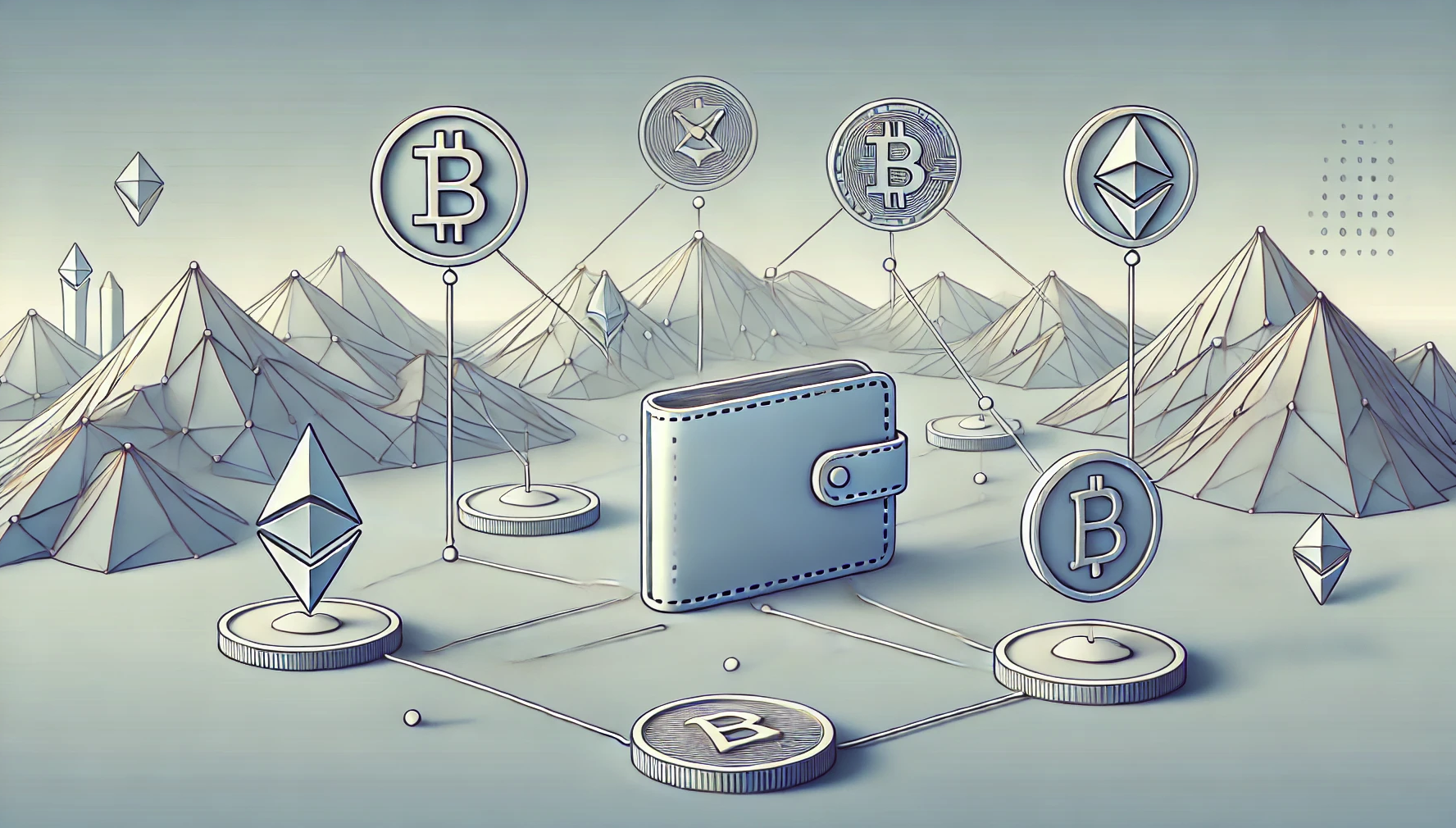 Wallet surrounded by tokens.