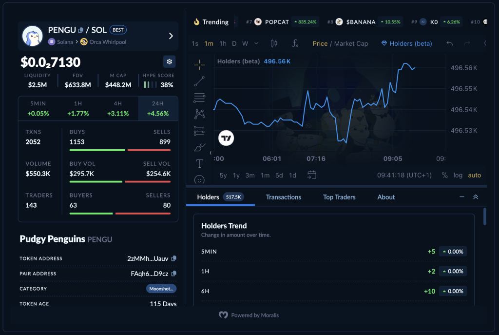 Token page widget example.