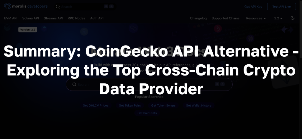 Text: "Summary: CoinGecko API Alternative - Exploring the Top Cross-Chain Crypto Data Provider"
