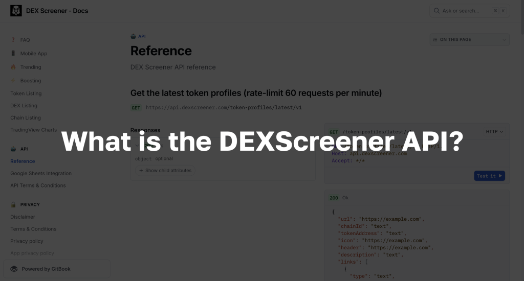 Text: "What is the DEXScreener API? - Features & Limitations"