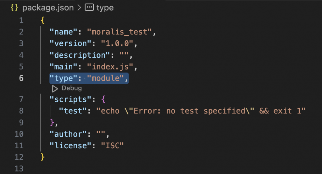 Type: Module highlighted in code editor.
