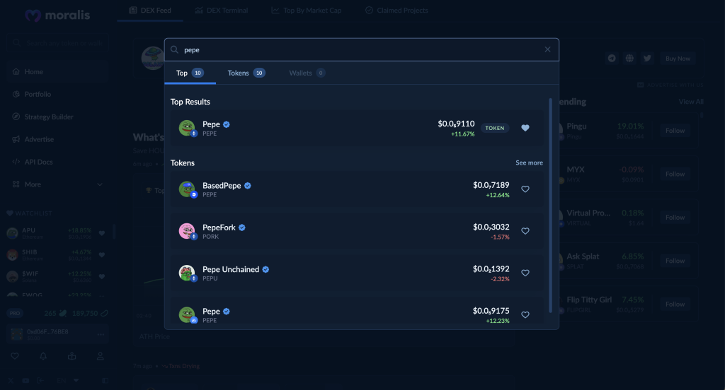 Crypto search bar example.