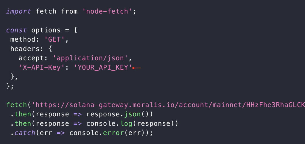 Red arrow pointing at "YOUR_API_KEY" in code.